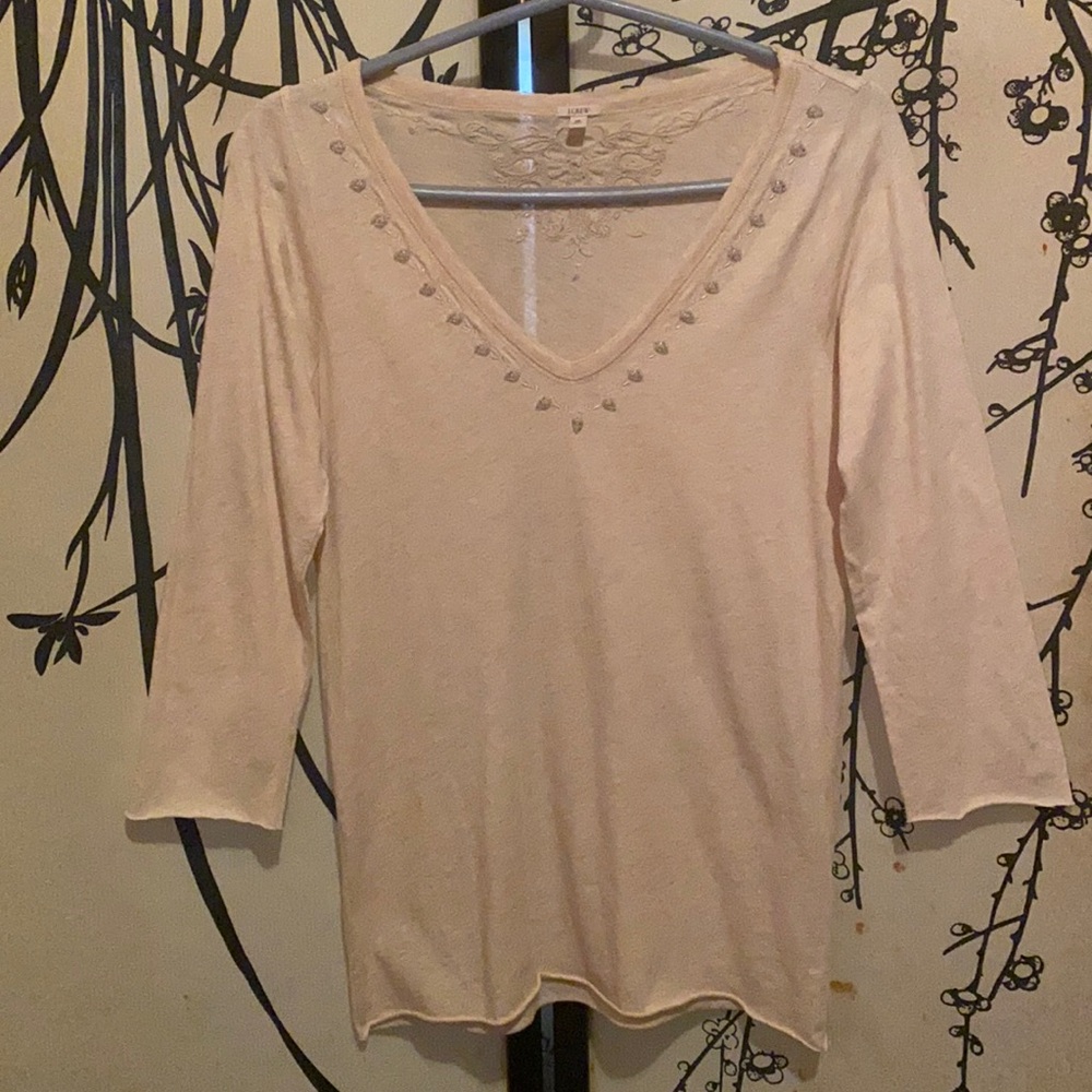 J.Crew Women’s Pale Pink Embroidered Beaded T-Shirt